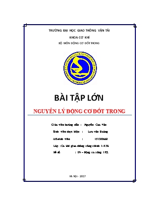 Bài tập lớn Nguyên lý động cơ đốt trong - Lưu văn Hoàng