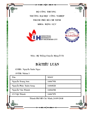 Bài tiểu luận môn Hệ thống chuyển động ô tô - Nguyễn Trung Sơn