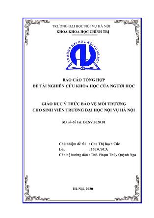 Báo cáo Đề tài Giáo dục ý thức bảo vệ môi trường cho sinh viên trường Đại học Nội vụ Hà Nội