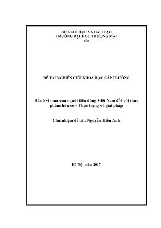 Báo cáo Đề tài Hành vi mua của người tiêu dùng Việt Nam đối với thực phẩm hữu cơ - Thực trạng và giải pháp