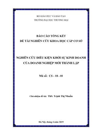 Báo cáo Đề tài Nghiên cứu điều kiện khởi sự kinh doanh của doanh nghiệp mới thành lập