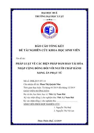 Báo cáo Đề tài Pháp luật về các biện pháp đảm bảo tái hòa nhập cộng đồng đối với người chấp hành xong án phạt tù