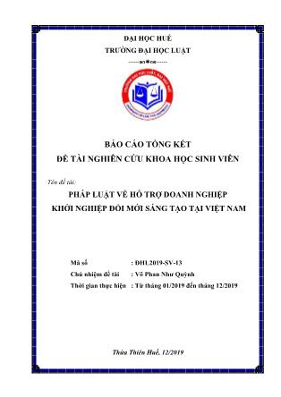 Báo cáo Đề tài Pháp luật về hỗ trợ doanh nghiệp khởi nghiệp đổi mới sáng tạo tại Việt Nam