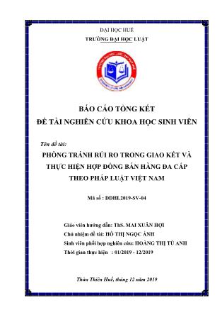 Báo cáo Đề tài Phòng tránh rủi ro trong giao kết và thực hiện hợp đồng bán hàng đa cấp theo pháp luật Việt Nam