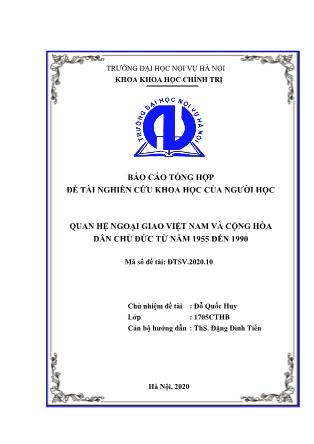 Báo cáo Đề tài Quan hệ ngoại giao Việt Nam và Cộng hòa Dân chủ Đức từ năm 1955 đến 1990