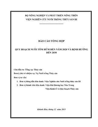 Báo cáo Đề tài Quy hoạch nuôi tôm hùm đến năm 2020 và định hướng đến 2030
