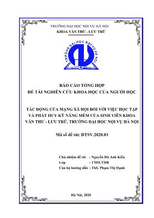 Báo cáo Đề tài Tác động của mạng xã hội đối với việc học tập và phát huy kỹ năng mềm của sinh viên khoa Văn thư - Lưu trữ, trường Đại học Nội vụ Hà Nội