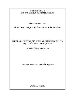 Báo cáo Đề tài Thiết kế, chế tạo mô hình xe điện sử dụng pin mặt trời phục vụ học tập