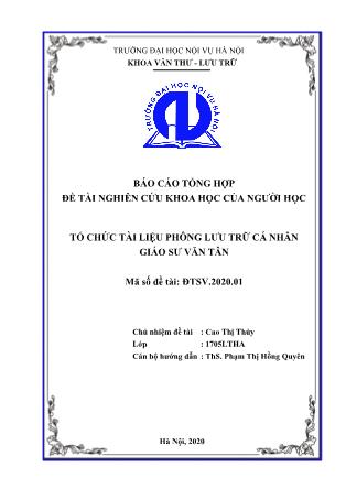 Báo cáo Đề tài Tổ chức tài liệu phông lưu trữ cá nhân giáo sư văn tân