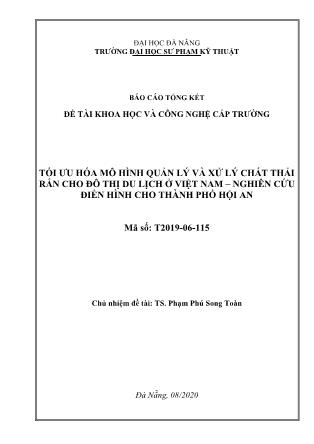 Báo cáo Đề tài Tối ưu hóa mô hình quản lý và xử lý chất thải rắn cho đô thị du lịch ở Việt Nam – Nghiên cứu điển hình cho thành phố Hội An