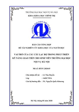 Báo cáo Đề tài Vai trò của các câu lạc bộ trong phát triển kỹ năng giao tiếp cho sinh viên trường Đại học Nội vụ Hà Nội