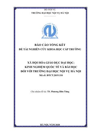 Báo cáo Đề tài Xã hội hóa giáo dục đại học: Kinh nghiệm quốc tế và bài học đối với trường Đại học Nội vụ Hà Nội