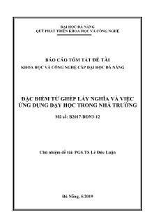 Báo cáo tóm tắt Đề tài Đặc điểm từ ghép láy nghĩa và việc ứng dụng dạy học trong nhà trường