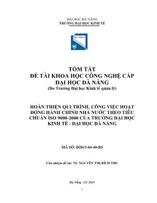 Báo cáo tóm tắt Đề tài Hoàn thiện qui trình, công việc hoạt động hành chính nhà nước theo tiêu chuẩn ISO 9000-2000 của trường Đại học Kinh tế - Đại học Đà Nẵng