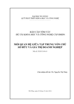 Báo cáo tóm tắt Đề tài Mối quan hệ giữa tập trung vốn chủ sở hữu và giá trị doanh nghiệp