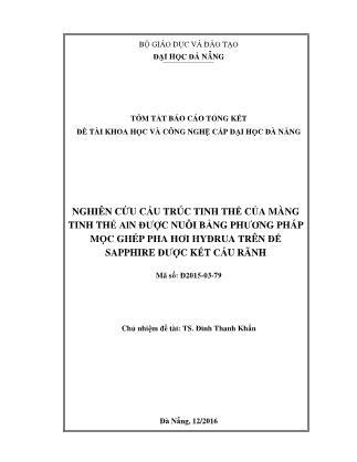 Báo cáo tóm tắt Đề tài Nghiên cứu cấu trúc tinh thể của màng tinh thể ALN được nuôi bằng phương pháp mọc ghép pha hơi hyđrua trên đế sapphire được kết cấu rãnh