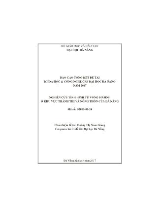 Báo cáo tóm tắt Đề tài Nghiên cứu tình hình tử vong sơ sinh ở khu vực thành thị và nông thôn của Đà Nẵng
