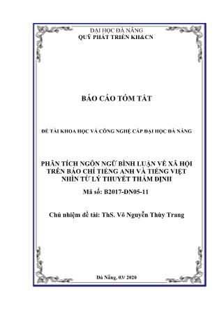 Báo cáo tóm tắt Đề tài Phân tích ngôn ngữ bình luận về xã hội trên báo chí tiếng Anh và tiếng Việt nhìn từ lý thuyết thẩm định