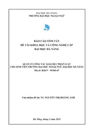 Báo cáo tóm tắt Đề tài Quản lý công tác giáo dục pháp luật cho sinh viên trường Đại học Ngoại ngữ, Đại học Đà Nẵng