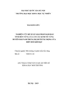 Dự thảo tóm tắt Luận án Nghiên cứu đề xuất giải pháp đảm bảo tính bền vững của cơ cấu kinh tế vùng duyên hải Nam Trung Bộ dưới tác động của biến đổi khí hậu