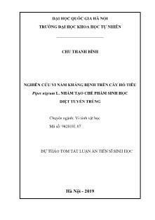 Dự thảo tóm tắt Luận án Nghiên cứu vi nấm kháng bệnh trên cây hồ tiêu Piper nigrum L. nhằm tạo chế phẩm sinh học diệt tuyến trùng