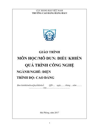 Giáo trình Điều khiển quá trình công nghệ - Ngành/nghề: Điện