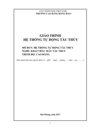 Giáo trình Hệ thống tự động tàu thủy - Nghề: Khai thác máy tàu thủy