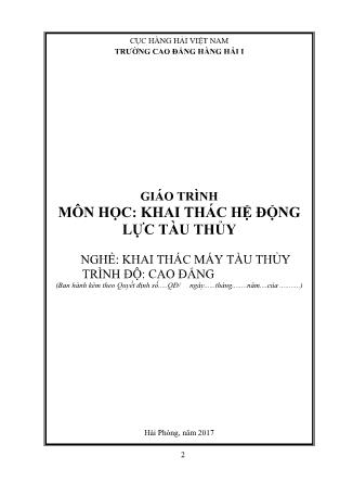 Giáo trình Khai thác hệ động lực tàu thủy - Nghề: Khai thác máy tàu thủy