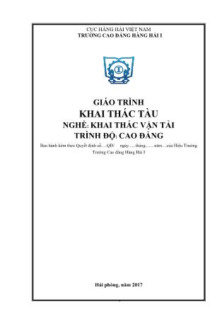 Giáo trình Khai thác tàu - Nghề: Khai thác vận tải