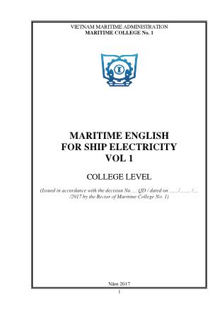 Giáo trình Maritime English for ship electricity - Vol 1