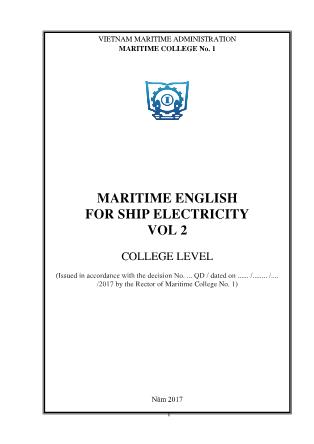Giáo trình Maritime English for ship electricity - Vol 2