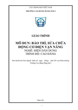 Giáo trình mô đun Bảo trì, sửa chữa động cơ điện vạn năng - Nghề: Điện dân dung