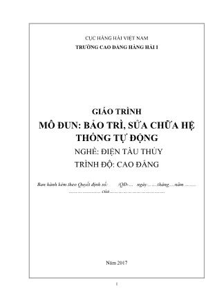 Giáo trình mô đun Bảo trì, sửa chữa hệ thống tự động - Nghề: Điện tàu thủy