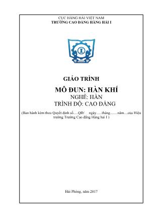 Giáo trình mô đun Hàn khí - Nghề: Hàn