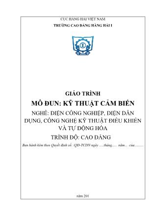 Giáo trình mô đun Kỹ thuật cảm biến - Nghề: Điện công nghiệp, điện dân dụng, công nghệ kỹ thuật điều khiển và tự động hóa