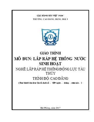 Giáo trình mô đun Lắp ráp hệ thống nước sinh hoạt - Nghề: Lắp ráp hệ thống động lực tàu thủy