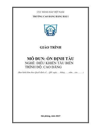 Giáo trình mô đun Ổn định tàu - Nghề: Điều khiển tàu biển