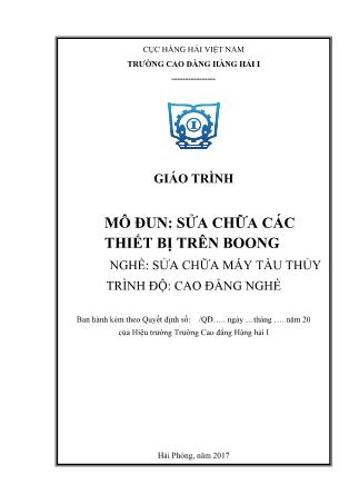 Giáo trình mô đun Sửa chữa các thiết bị trên boong - Nghề: Sửa chữa máy tàu thủy