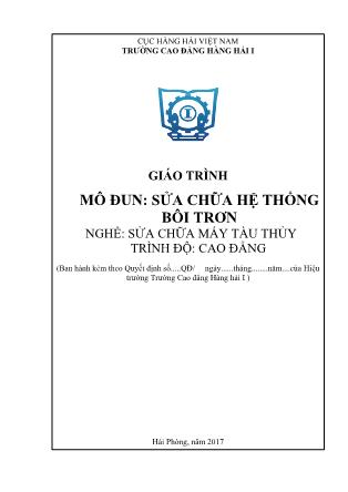 Giáo trình mô đun Sửa chữa hệ thống bôi trơn - Nghề: Sửa chữa máy tàu thủy