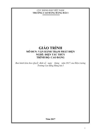 Giáo trình mô đun Vận hành trạm phát điện - Nghề: Điện tàu thủy