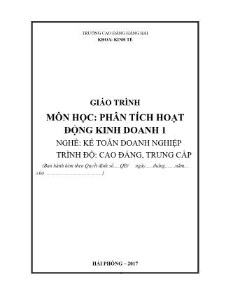 Giáo trình Phân tích hoạt động kinh doanh 1 - Nghề: Kế toán doanh nghiệp