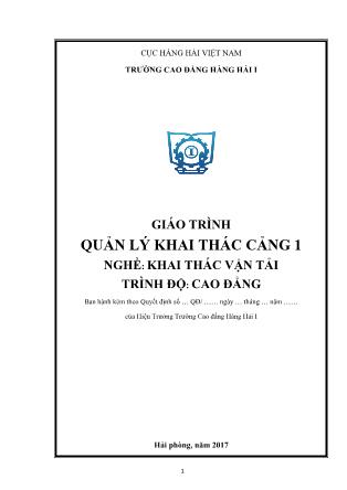 Giáo trình Quản lý khai thác cảng 1 - Nghề: Khai thác vận tải