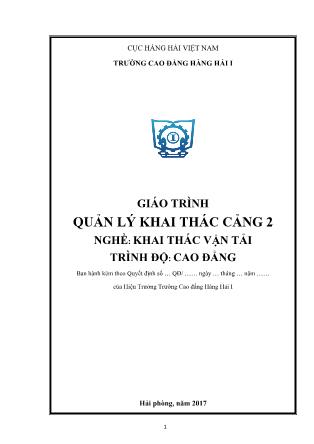 Giáo trình Quản lý khai thác cảng 2 - Nghề: Khai thác vận tải