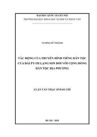 Luận văn Tác động của truyền hình tiếng dân tộc của đài Phát thành - Truyền hình Lạng Sơn đối với cộng đồng dân tộc địa phương