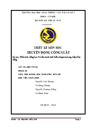 Tiểu luận môn Truyền động công suất - Đề tài: Phân tích động học Cơ cấu hành tinh kiểu Simpson trong hộp số tự động