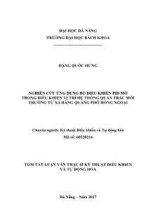 Tóm tắt Luận văn Nghiên cứu ứng dụng bộ điều khiển PID mờ trong điều khiển vị trí hệ thống quan trắc môi trường từ xa bằng quang phổ hồng ngoại