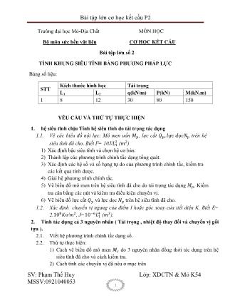 Bài tập lớn số 2 môn Cơ học kết cấu - Phạm Thế Huy