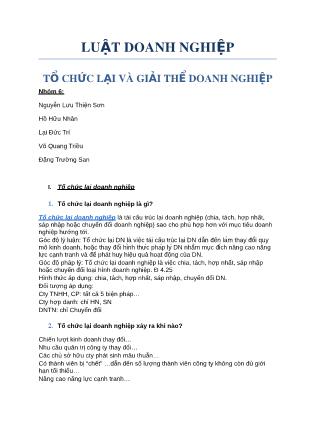 Bài tập nhóm môn Luật doanh nghiệp - Chủ đề: Tổ chức lại và giải thể doanh nghiệp - Nguyễn Lưu Thiện Sơn