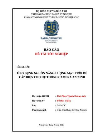Báo cáo Đề tài Ứng dụng nguồn năng lượng mặt trời để cấp điện cho hệ thống camera an ninh