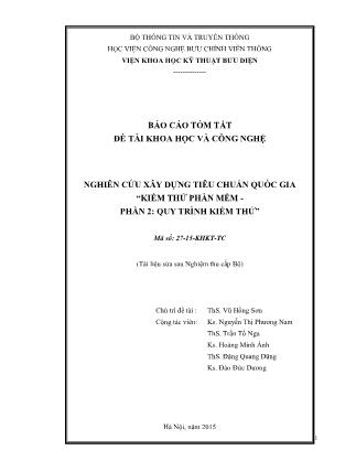 Báo cáo tóm tắt Đề tài Nghiên cứu xây dựng tiêu chuẩn quốc gia “Kiểm thử phần mềm - Phần 2: Quy trình kiểm thử”